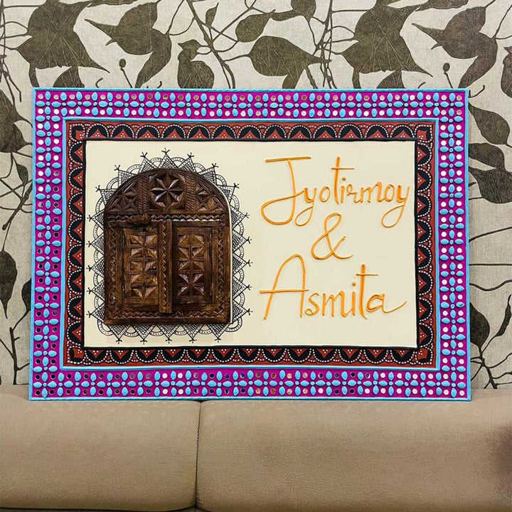 Personalized Handcrafted Lippan Art Window MDF Name Plate For Home