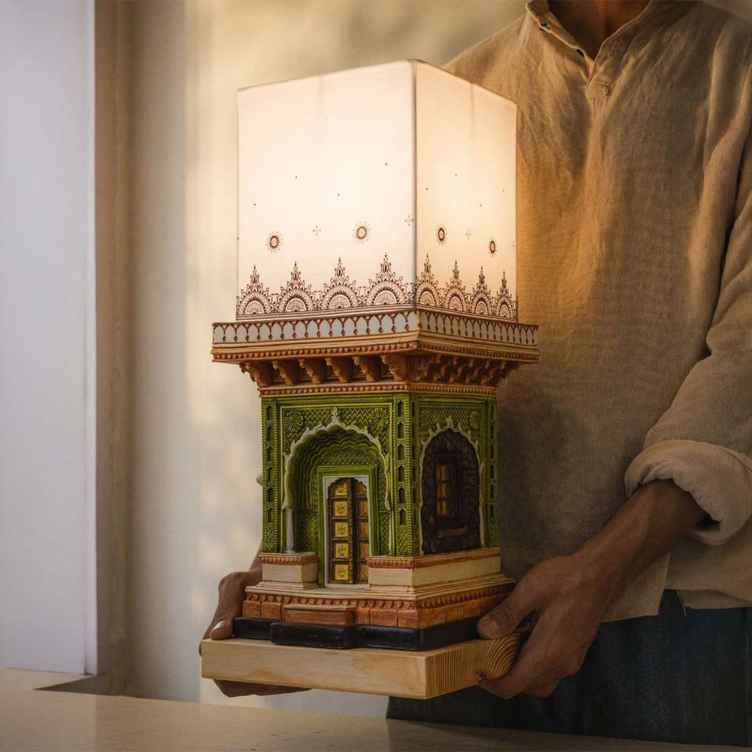 Handcrafted Jaipur Miniature Architectural Facade Table Lamp For Home Decor