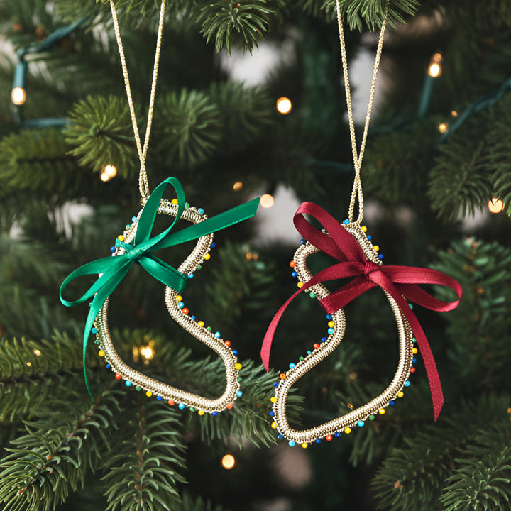 2 Pc | Handmade Beaded Gold Stocking Ornaments For Christmas Decoration
