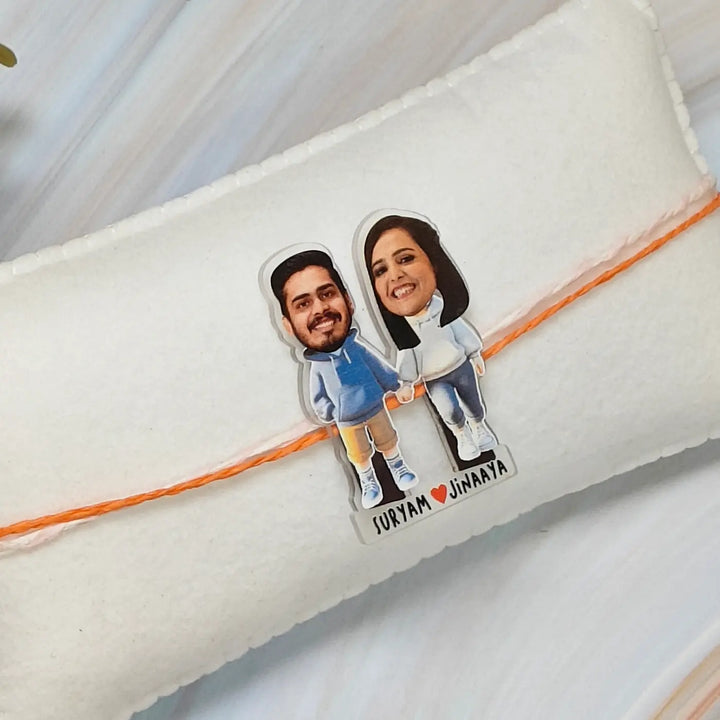 Photo Personalized Reusable Caricature Sibling Bond Theme Acrylic Rakhi