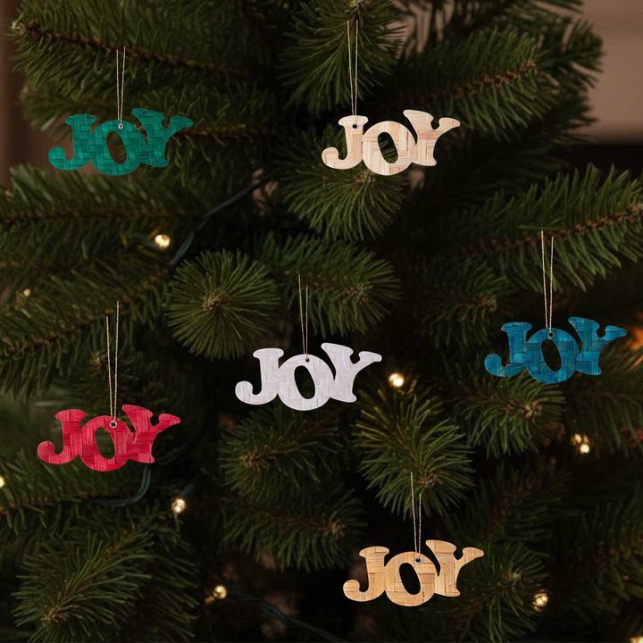 Handmade Bamboo Joy Hanging Christmas Ornaments