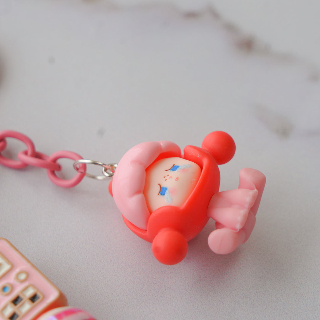 Pink Robot Bead & Character Bag Charm With Keyring