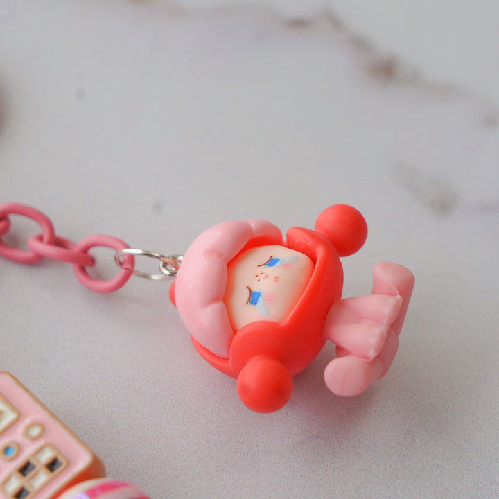 Pink Robot Bead & Character Bag Charm With Keyring