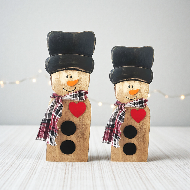 2 Pc | Handmade Snowman Wooden Table Decor