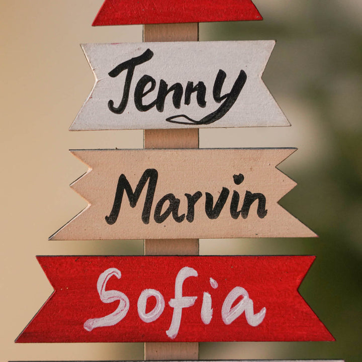 Personalized Hand-Painted Xmas Tree Theme Wooden Table Decor