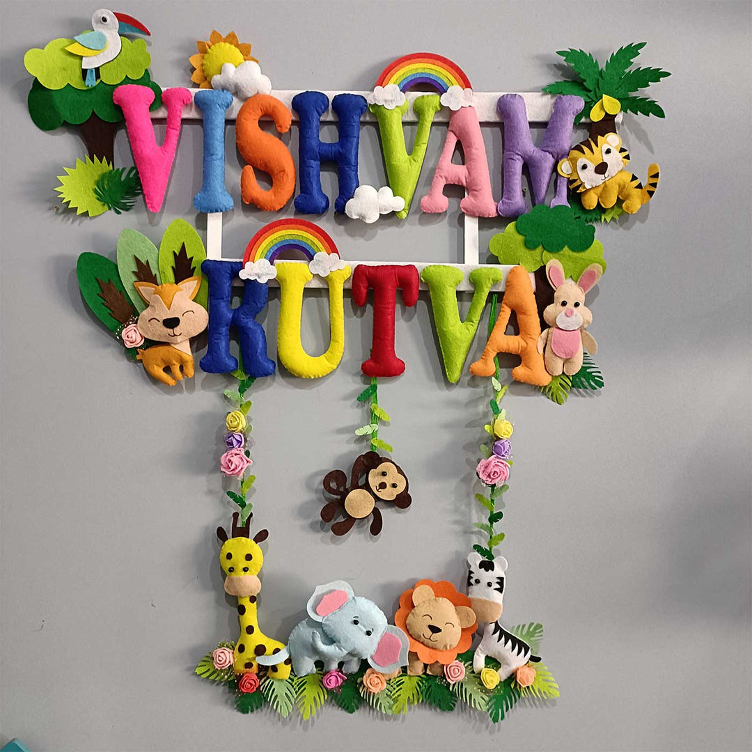 Personalized Handmade Animal Kingdom Felt Kids Name Plate - Personalized Name Wall Hanging Display