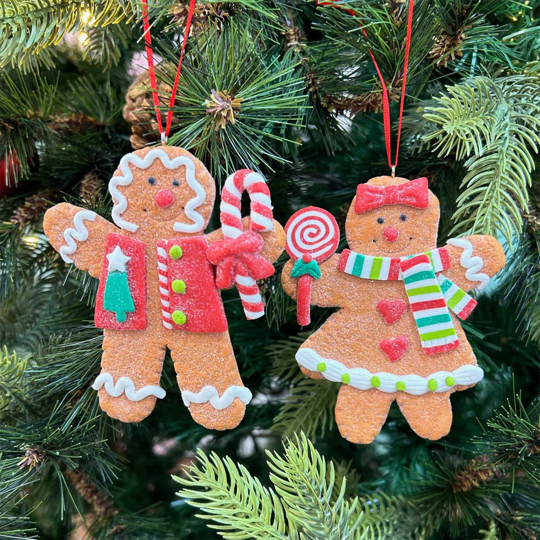 Handmade Gingerbread Cinnamon Sugar Clay Ornaments For Christmas Tree Decoration | Set Of 2