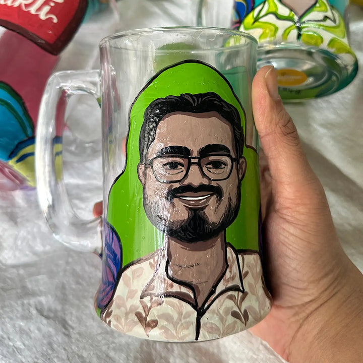 Photo Personalized Hand-Painted Pop Art Illustrated Caricature Rakhi Hamper | Includes 1 Beer Mug, 1 Rakhi