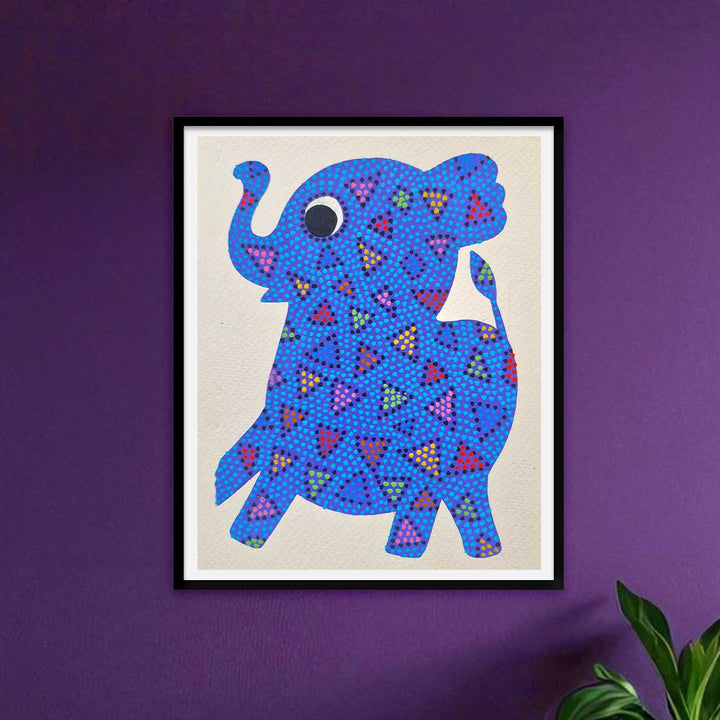 8 x 6 Inch | Happy Dancing Baby Elephant | Original Hand Painted Bhill Painting | Acrylic Paints On Paper