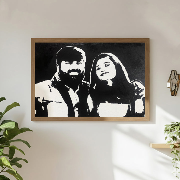 Photo Personalized Glow in the Dark Hand Illustrated Portrait With Premium Wooden Frame