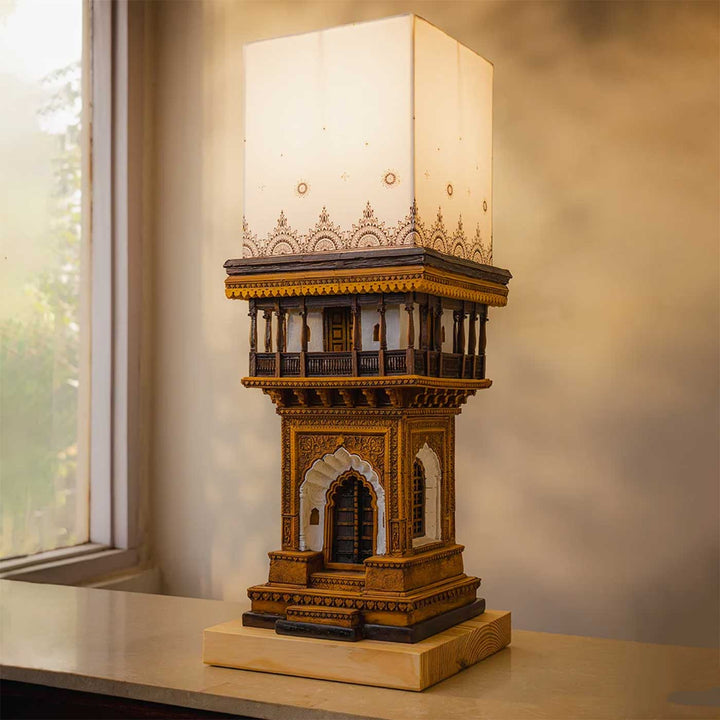 Handcrafted Sehar Haveli Miniature Haveli Facade Table Lamp For Home Decor