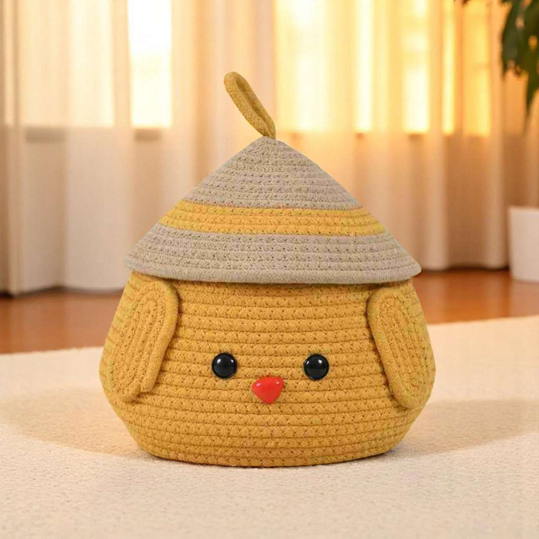 Handmade Coil Basketry Yellow Matka Cotton Rope Basket for Kids