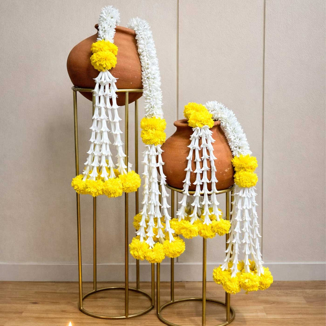 Handcrafted Jasmine and Marigold Artificial Flower Hangings With Gold Bead Detailing