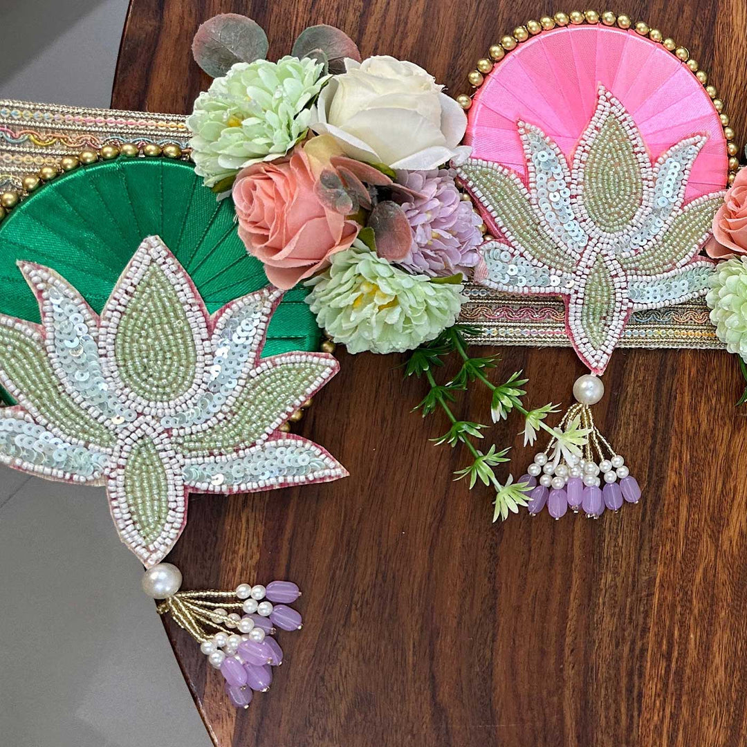 Handmade Beaded Pastel Lotus Design Jute Toran