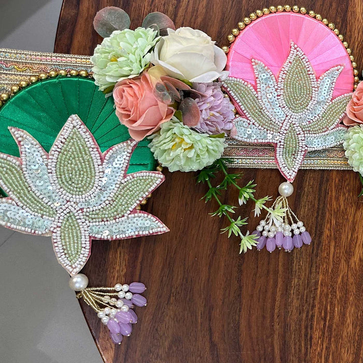 Handmade Beaded Pastel Lotus Design Jute Toran