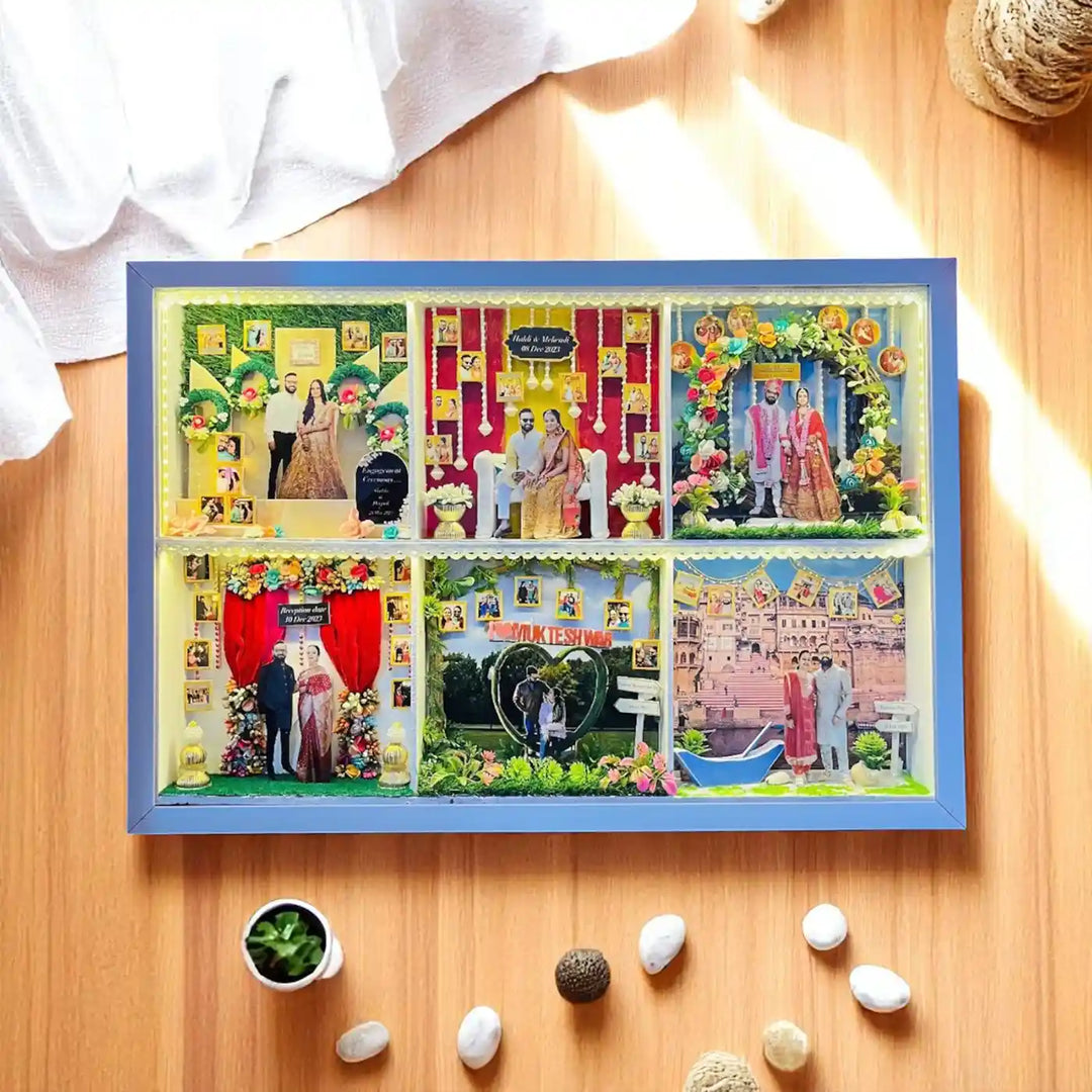 Photo Personalized Handmade Six Partition Design Couples MDF Wood Decorative Plaque With Lights