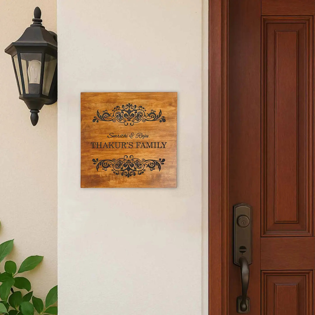 Personalized Handmade Minimal Swirl Design Wooden Name Plate