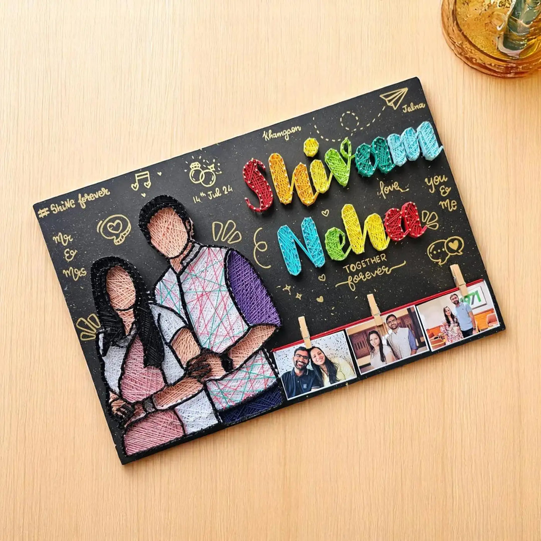 Photo Personalized Handmade String Art Happy Couples MDF Wood Name Plate