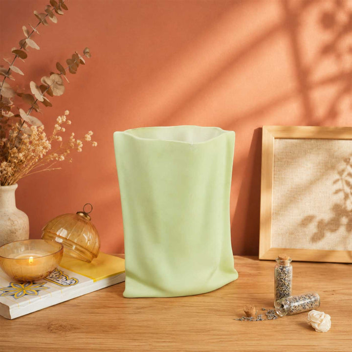 Matcha Muse Sculpted Porcelain Vase With Dried Flower Bunch