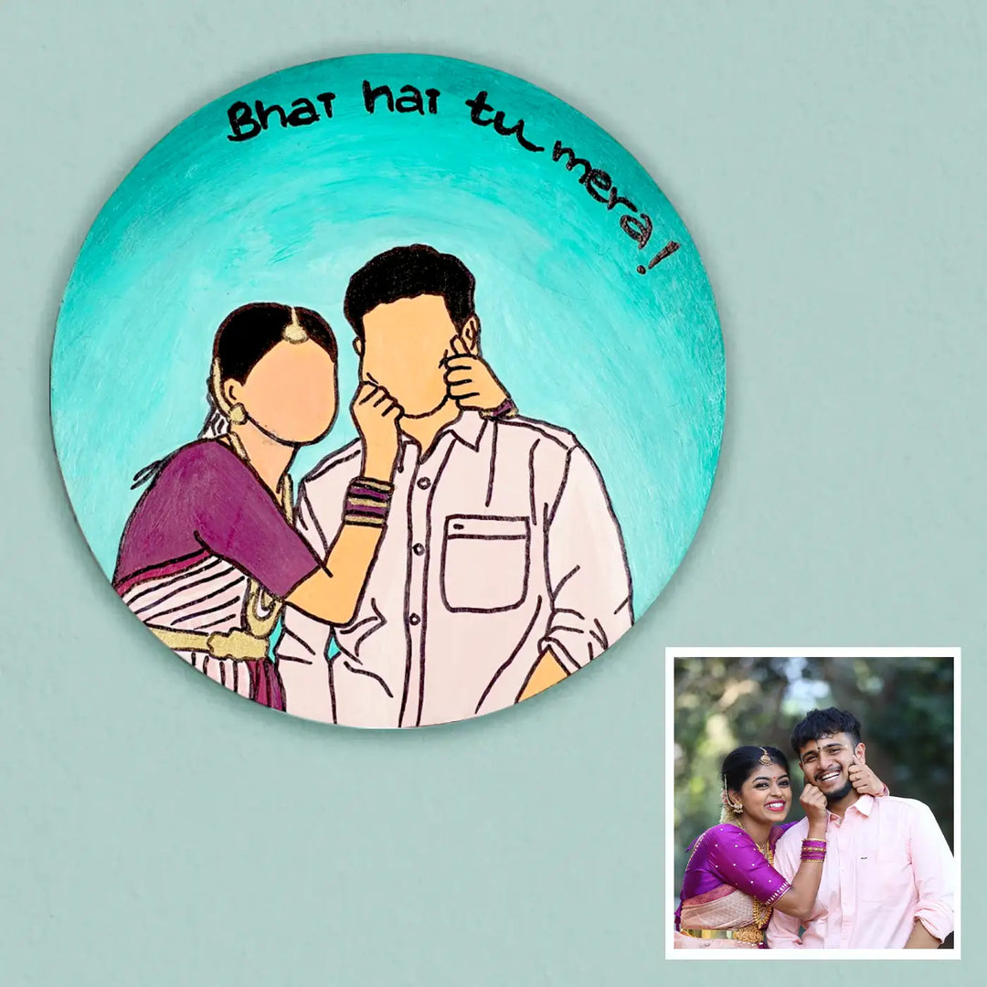Photo Personalized Hand-Painted Bhai & Bhabhi MDF Wood Fridge Magnet