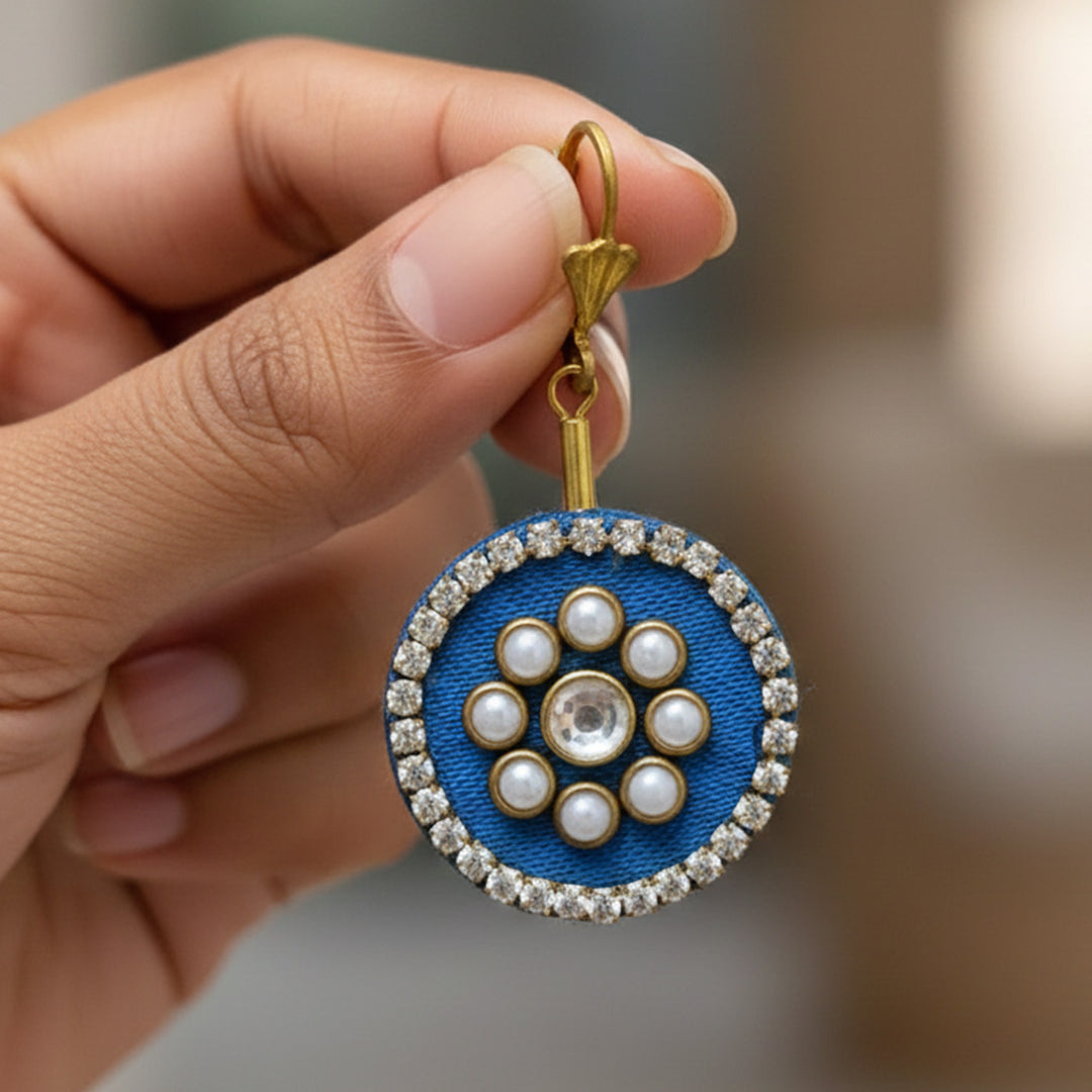 Handmade Pearl Embellished Gaji Silk Earrings