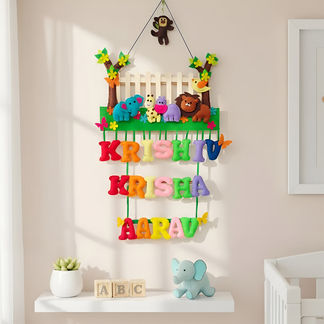 Personalized Jungle Theme With Fencing Felt Kids Name Plate