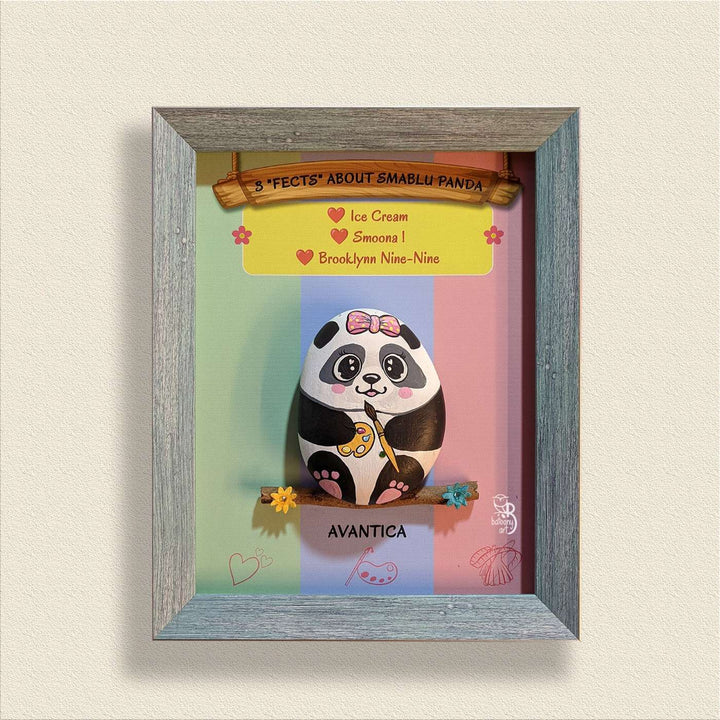 Personalized Hand-Painted Pebble Art Panda Theme Wooden Decorative Plaque