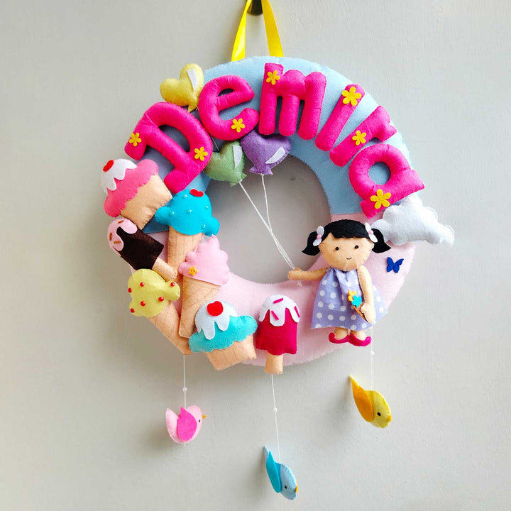 Personalized Icecream Theme Felt Kids Name Plate For Girls