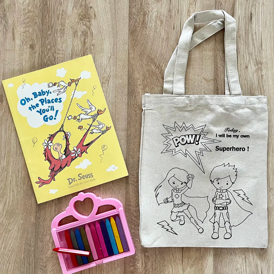 DIY Colour It Yourself Superhero Cotton Kids Tote Bag
