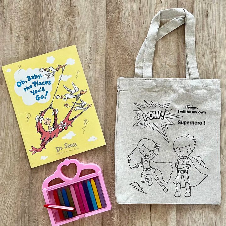 DIY Colour It Yourself Superhero Cotton Kids Tote Bag