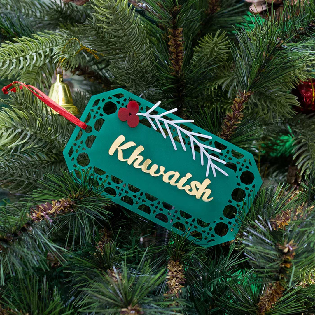 Personalized Pine Berry Rattan Tag Acrylic Ornaments For Christmas Tree Decoration