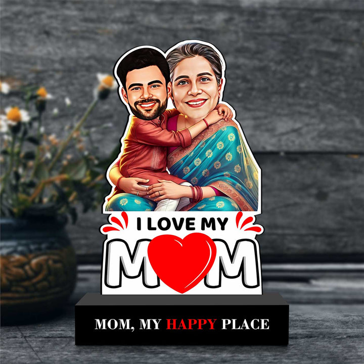 Photo Personalized "Mom, My Happy Place" MDF Wood Caricature Cutout For Mothers