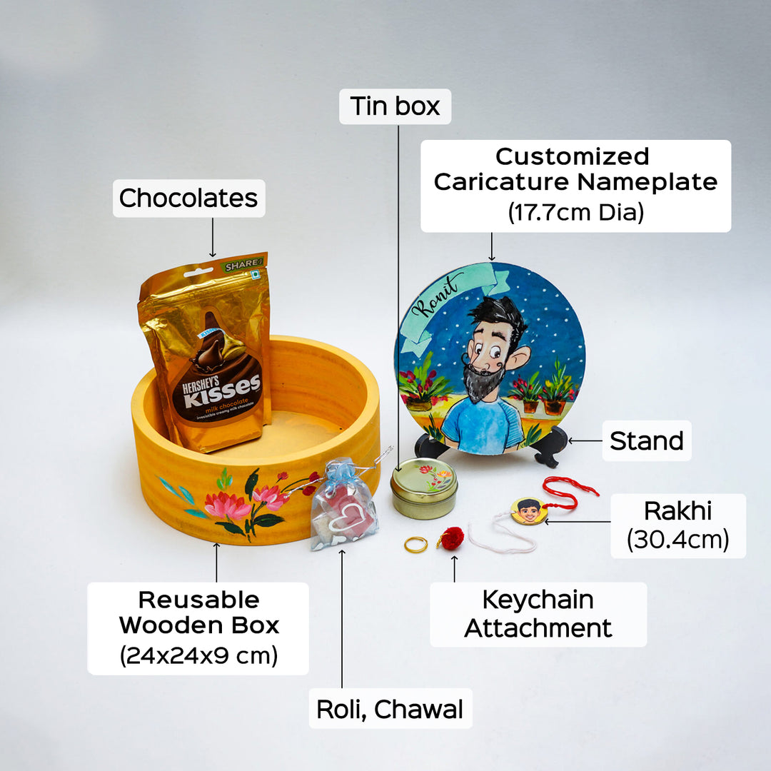 Photo Customized Rakhi Hamper With Caricature Nameplate