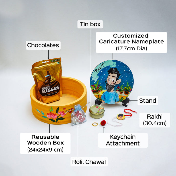 Photo Customized Rakhi Hamper With Caricature Nameplate