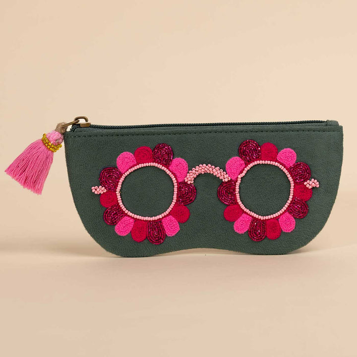Handmade Embroidered Clara Pink Design Suede Sunglass Cover