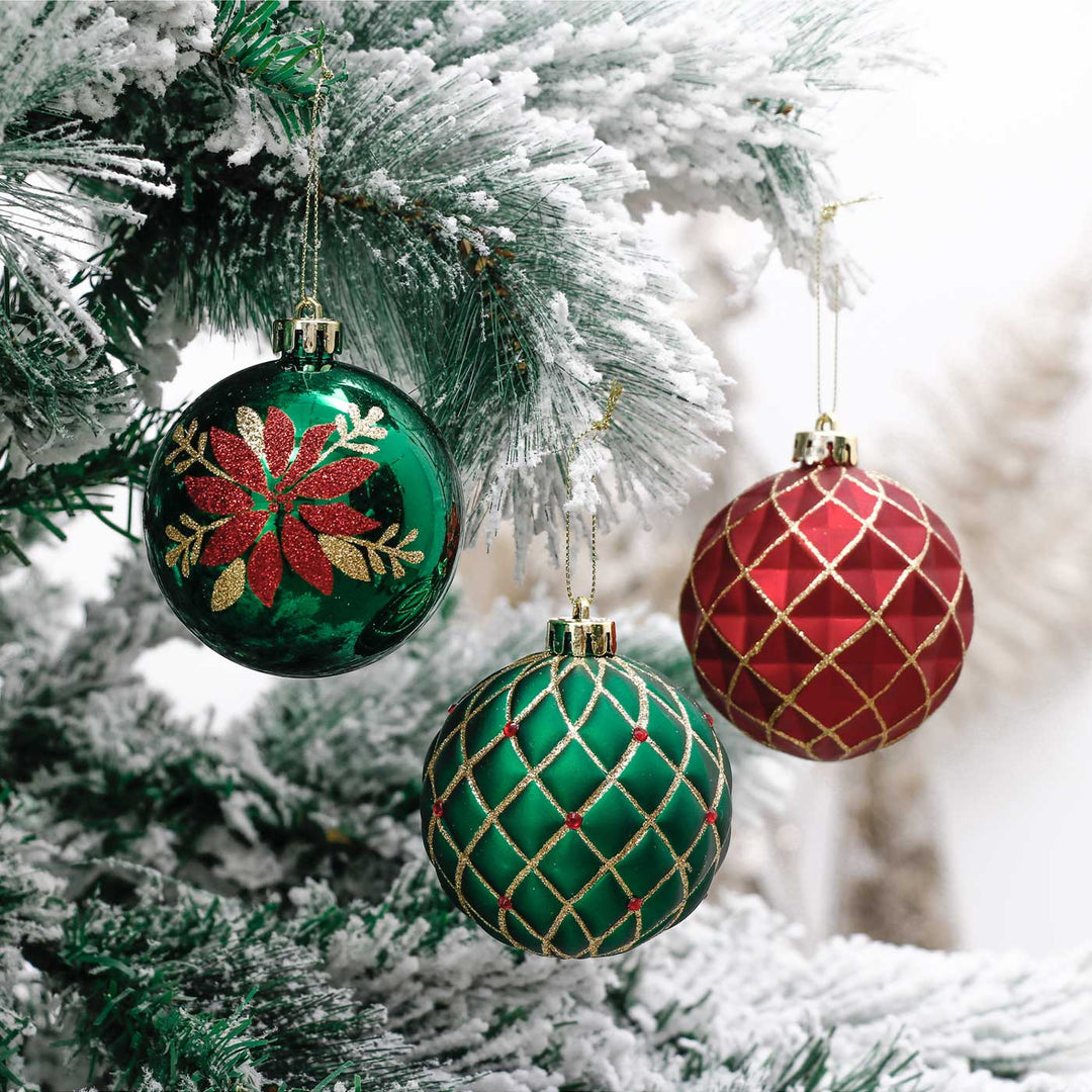 Red, Green Gold Christmas Ball Ornaments For Decoration Set of 16