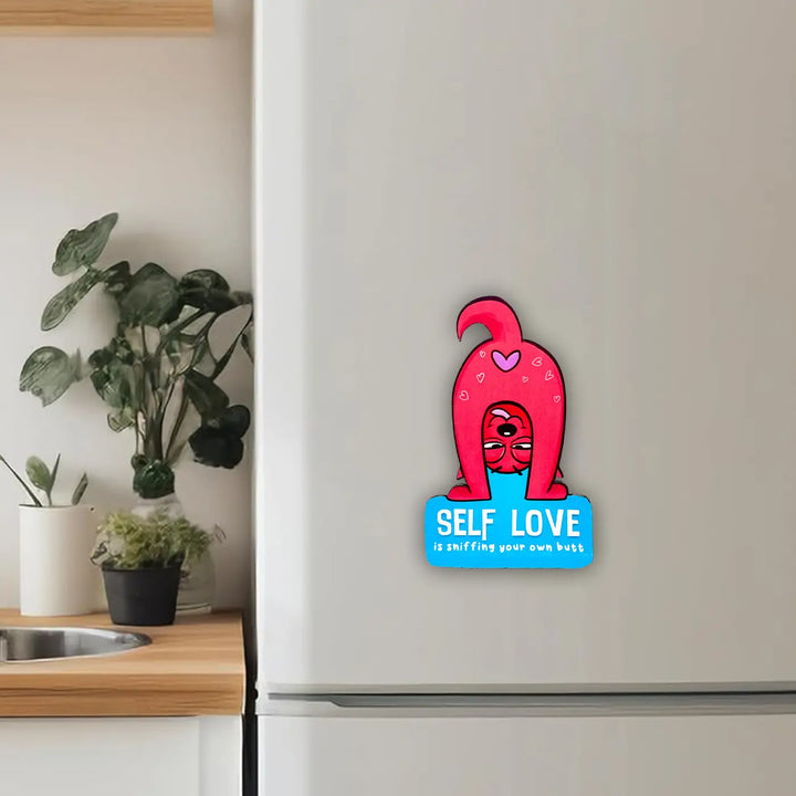 Printed Cat Theme "Self Love" MDF Wood Fridge Magnet