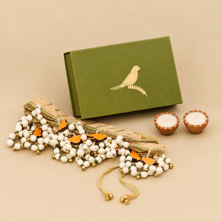 Handcrafted Peach Chidiya Diwali Toran And Diya Mini Gift Hamper For Festive Gifting