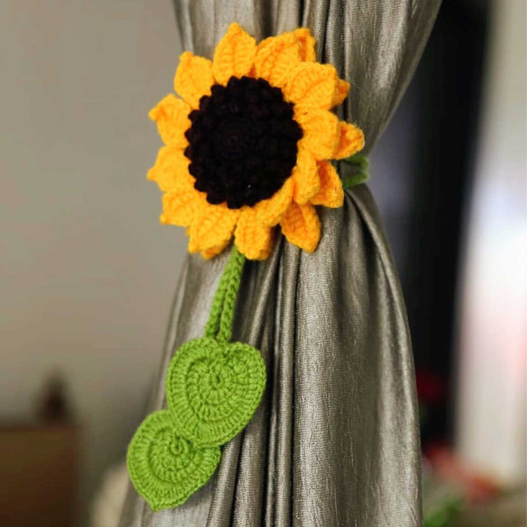Handmade Crochet Big Sunflower Design Acrylic Yarn Curtain Tie-Back