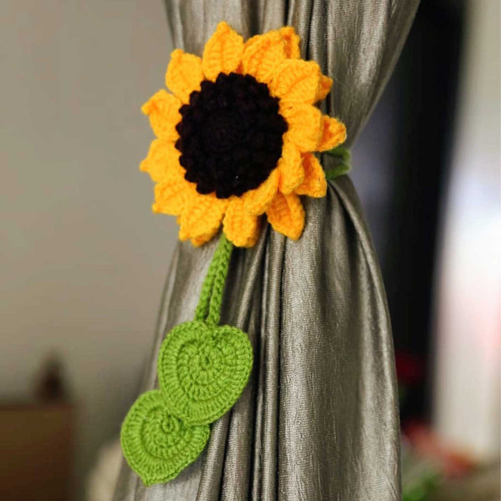 Handmade Crochet Big Sunflower Design Acrylic Yarn Curtain Tie-Back