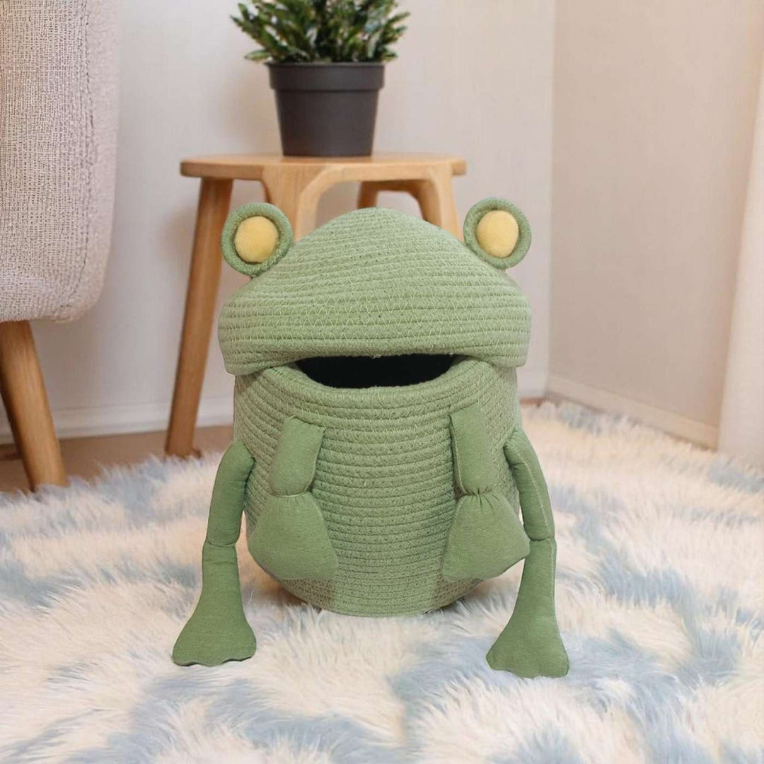 Handmade Coil Basketry Cute Frog Design Cotton Rope Basket for Kids