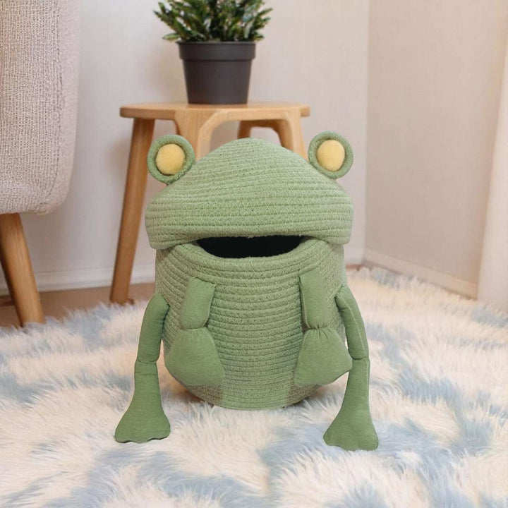 Handmade Coil Basketry Cute Frog Design Cotton Rope Basket for Kids