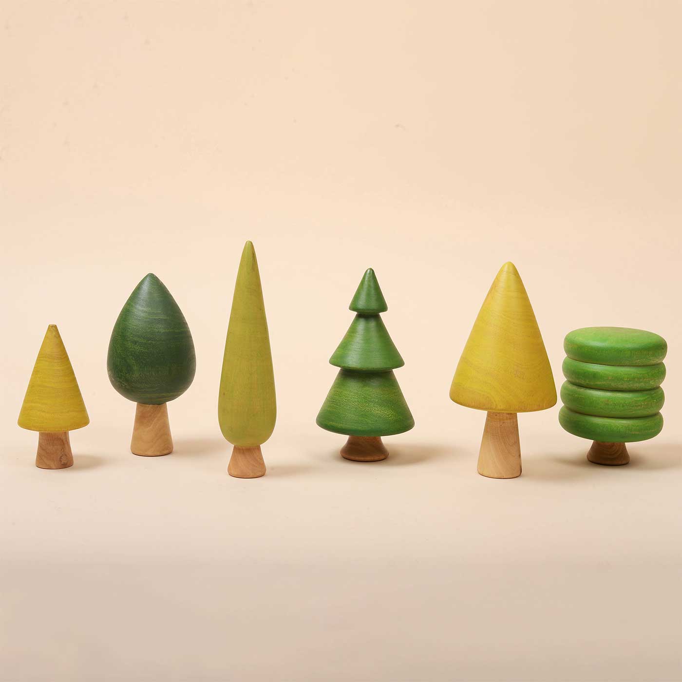 Buy Hand-Painted Mini Wooden Pine Tree Toys | Set Of 6 Online On Zwende