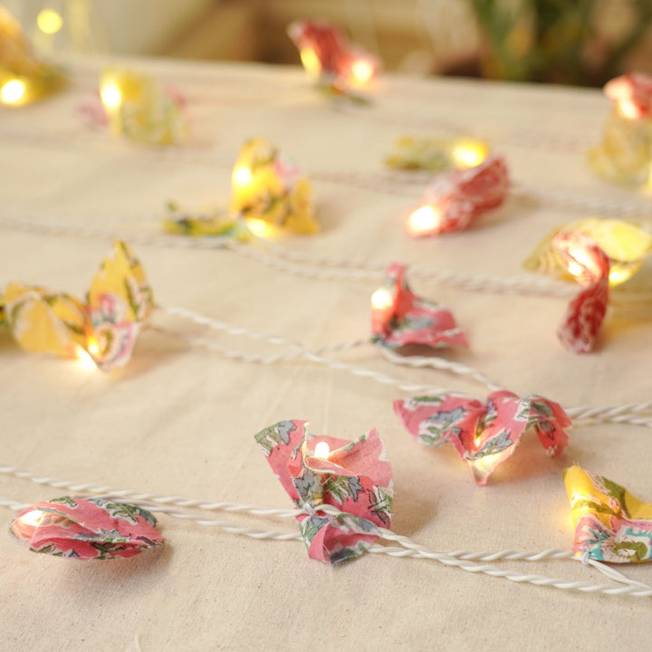 9.15m, 50 Bulbs | Handmade Assorted Block Printed Pastel Fabric LED Fairy Light