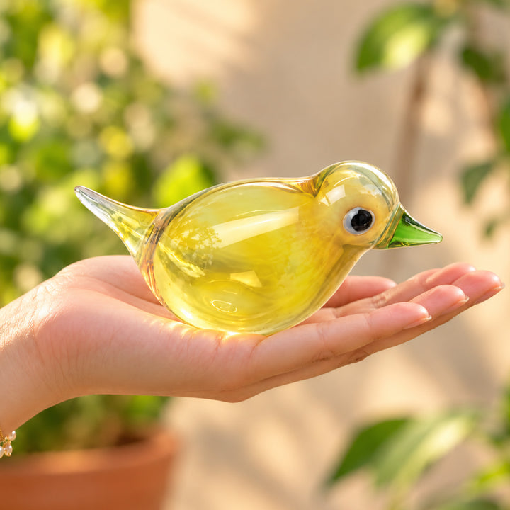 Blown Glass Lemon Yellow Bird Figurine For Home Decor