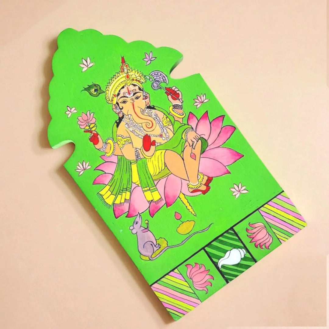 Hand-Painted Ganesha Wooden Wall Decor