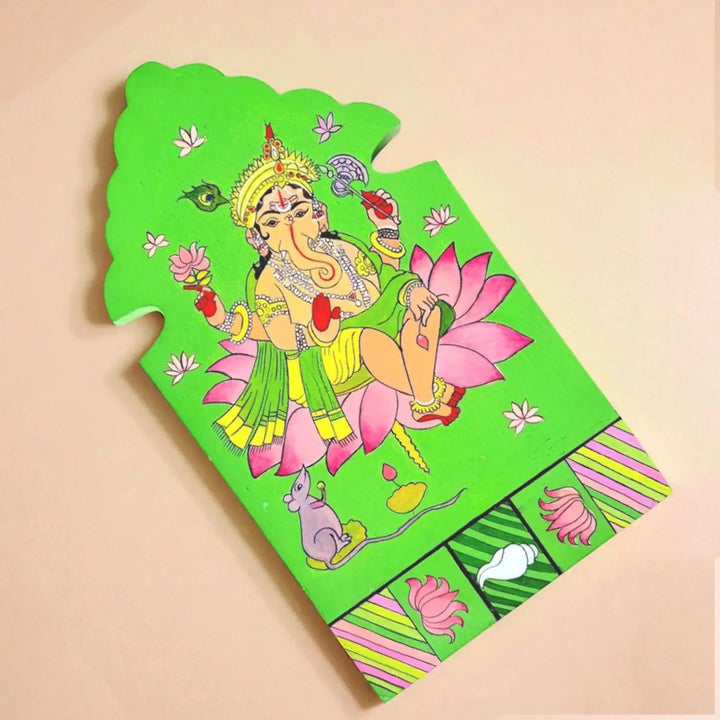 Hand-Painted Ganesha Wooden Wall Decor