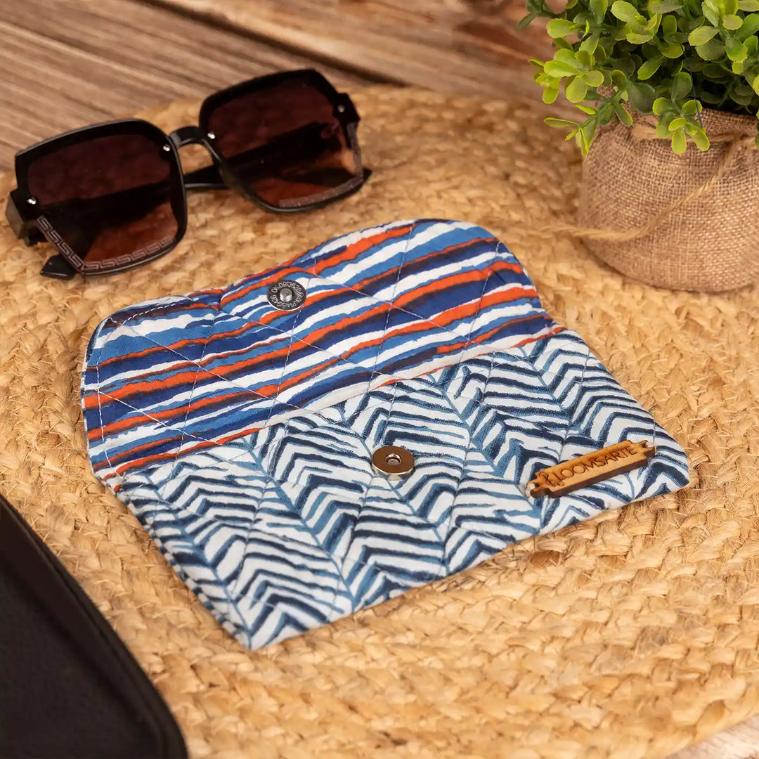 Blue Zebra Cotton Ecofriendly Spectacle Case With Agate Accent | 7 x 3.75 inch
