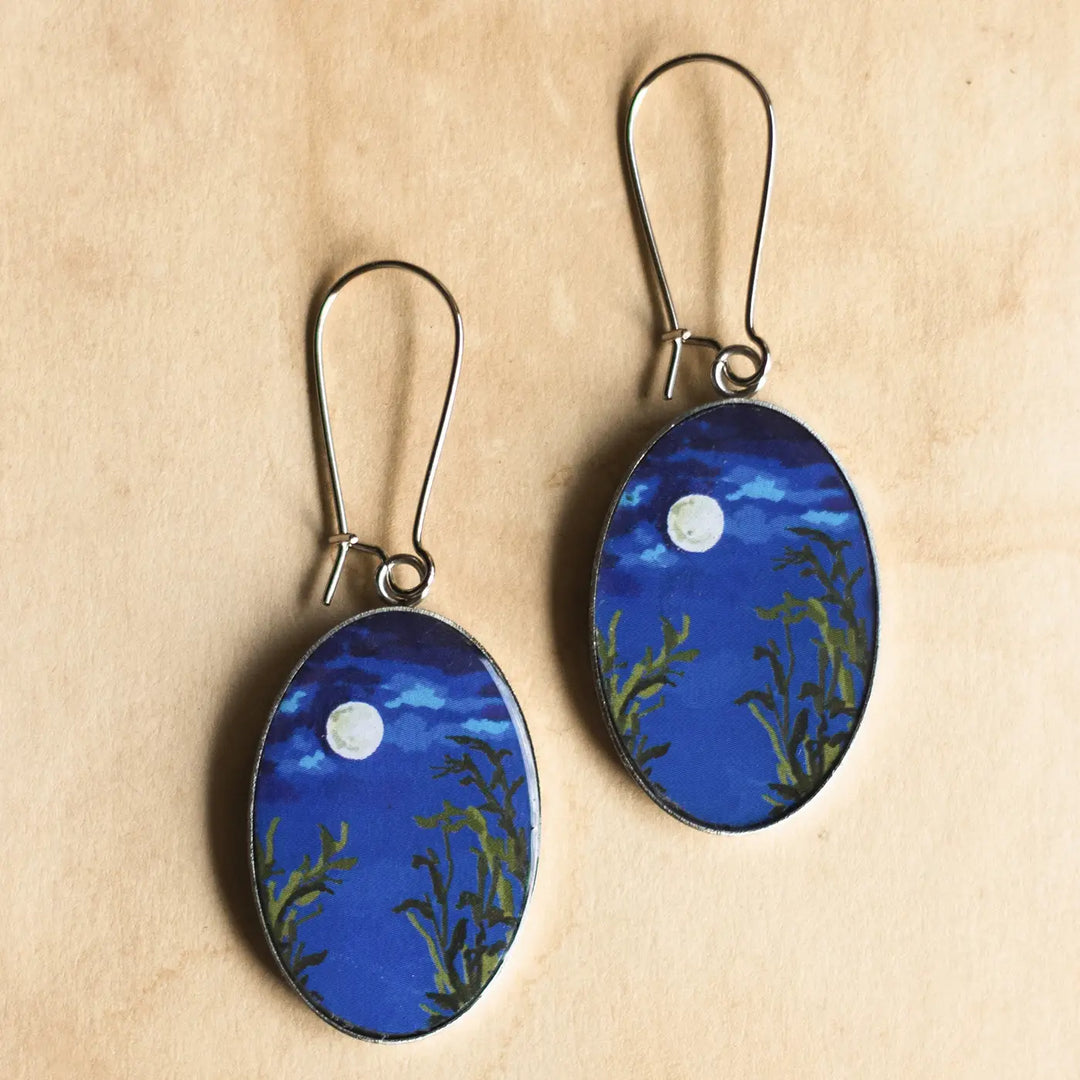 Illustrated Night Theme Moon Resin & Stainless Steel Earrings