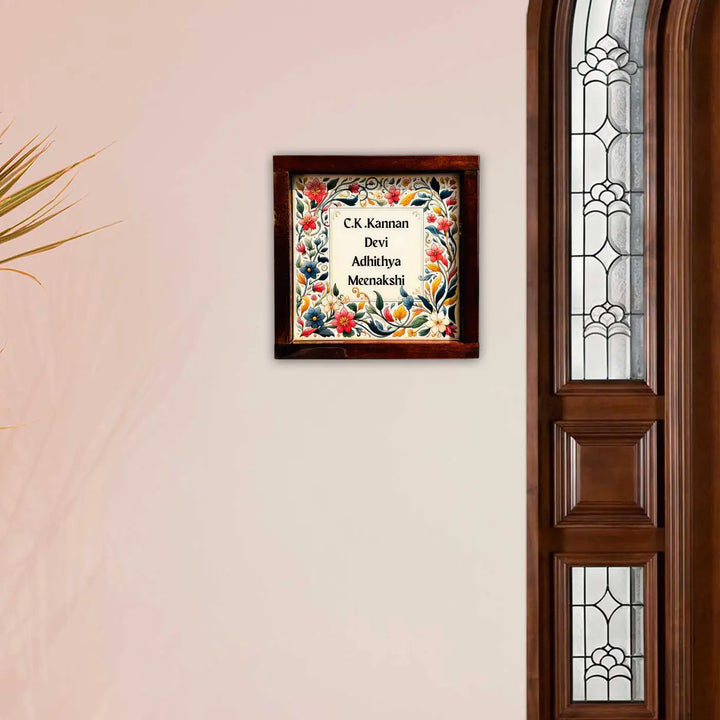 Personalized Floral Theme Resin Name Plate With Teak Wood Frame